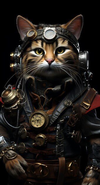 Portrait of Curious Cat Toyger Pirate Inventor Costume Goggles Tool B Animal Arts Collections