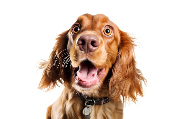 Portrait of curious cocker spaniel dog isolated on white background