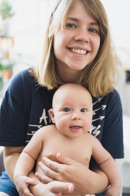 Portrait of cute baby girl at home