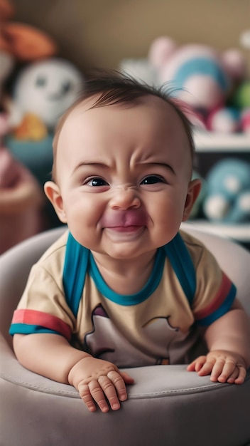 Portrait of a cute baby making questionable funny face