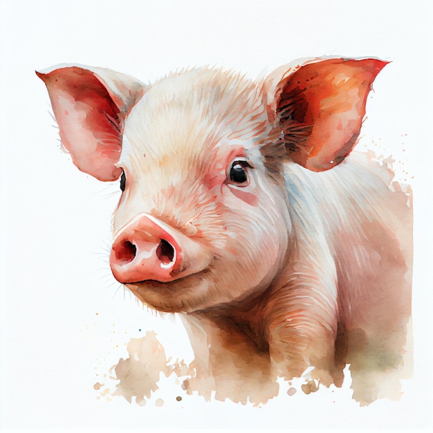 Portrait of a cute baby pig watercolor illustration