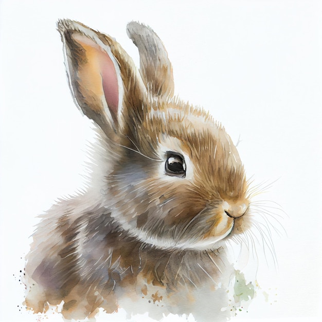 Portrait of a cute baby rabbit watercolor illustration