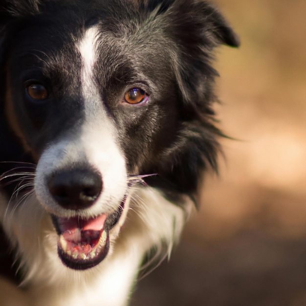 A Portrait of a cute Border Collie dog in the park