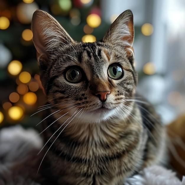 portrait of a cute brown cat close up