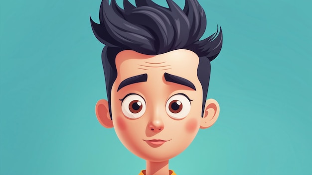 Photo portrait of a cute cartoon boy with dark hair vector illustration