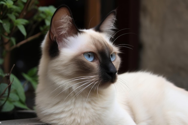 Portrait of a cute cat looking away balinese catgenerative ai