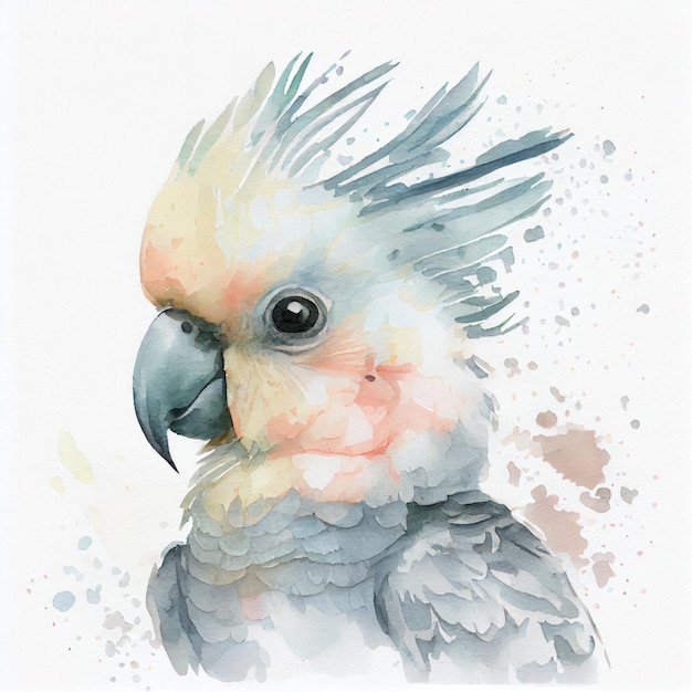 Portrait of a cute cockatoo watercolor illustration