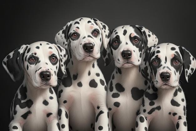 Portrait of a cute dalmatian on dark background studio ai generative