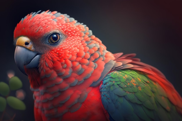 Portrait of cute exotic tropical bird parrot with beak outdoors Generative AI