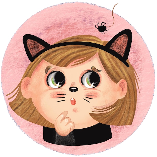 Portrait of a cute girl in a cat costume illustration