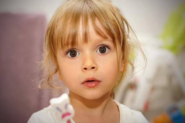 Portrait of cute girl at home