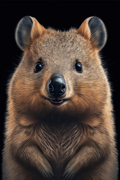 Portrait of cute hamster on black background created using generative ai technology