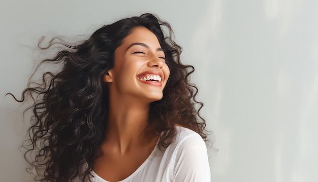 Portrait of cute Indian girl on gray background