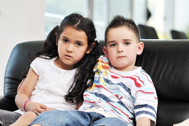 portrait of cute kids at home indoor