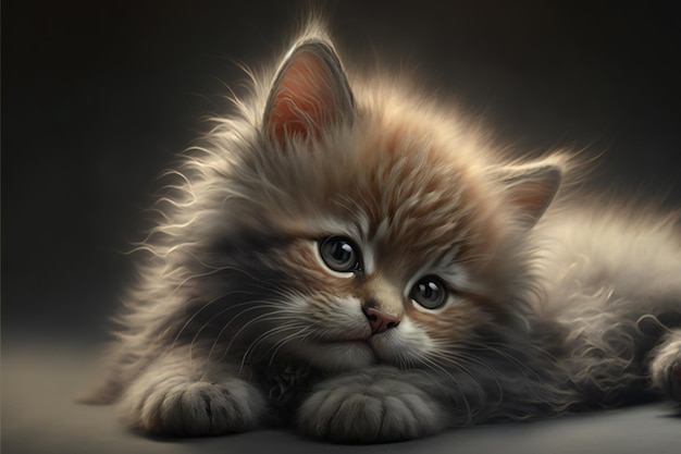 Portrait of cute kitten cat lying in studio animals pets