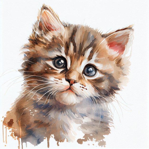 Portrait of a cute kitty watercolor illustration