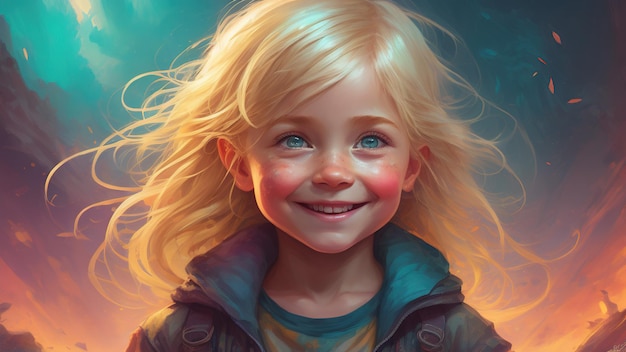 Portrait of a cute little girl with blond hair and blue eyes Generative AI