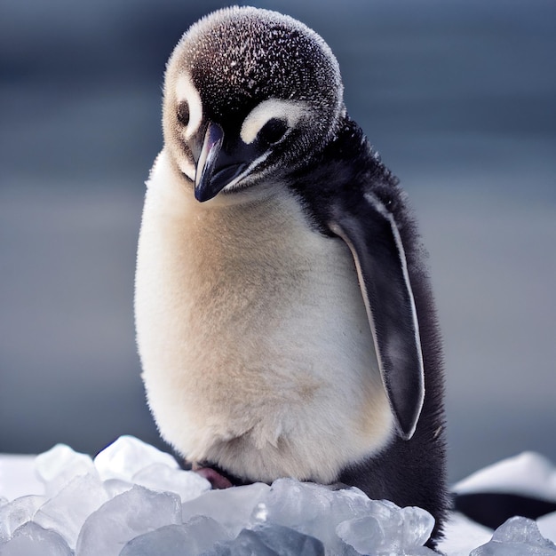 Portrait of cute penguin in the snow