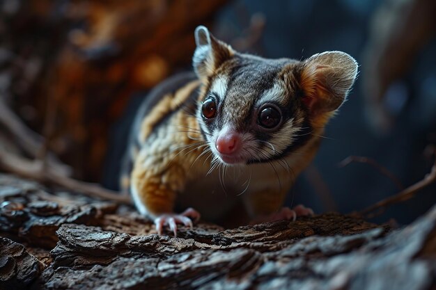 portrait of a cute sugar glider flying squirrel natural background