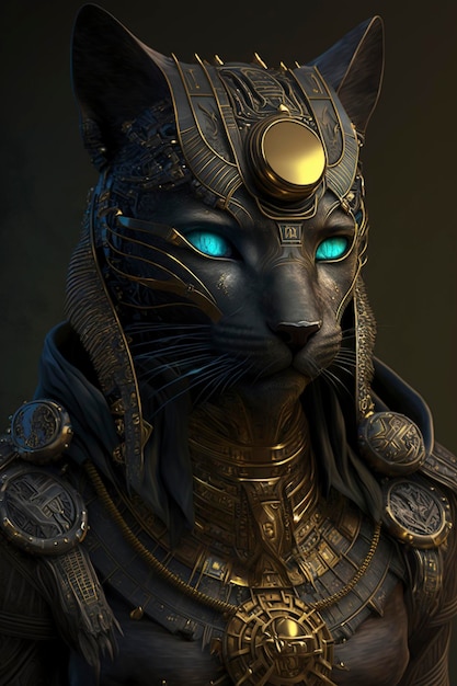 Portrait of a cybernetic a black pharaonic Cat, creative ai