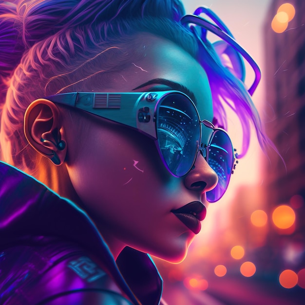 Portrait of cyberpunk girl Generative AI technology