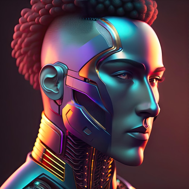 Portrait of a Cyborg Artificial intelligence concept 3d illustration