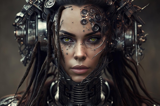 Portrait of a Cyborg in Great Detail Head Covered