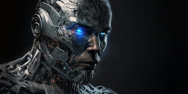 Portrait of cyborg robot head