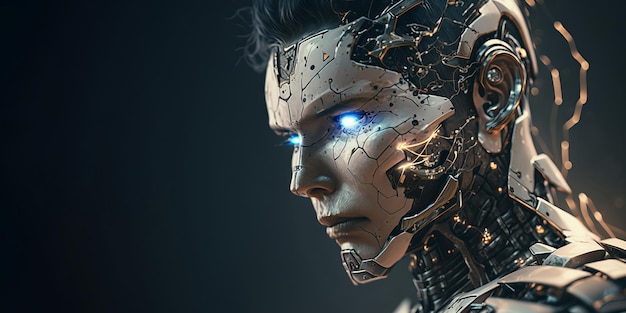 Portrait of cyborg robot head