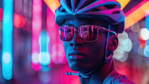 Portrait of a Cyclist in Neon Lights