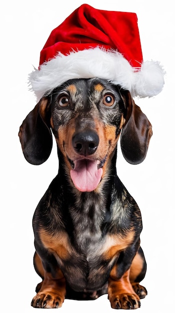 Photo portrait of dachshund wearing christmas hat cut out