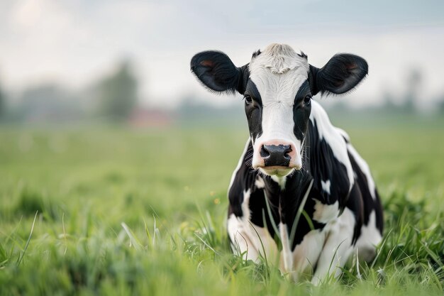 Portrait of dairy cow sitting in the field