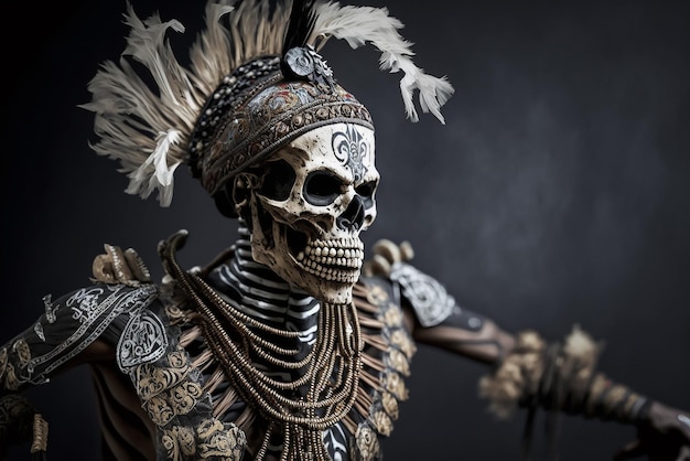 Portrait of Dancing Skeleton man from Simbu tribe in Papua New Guinea Ai generated art