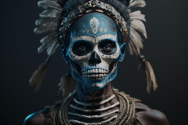 Portrait of Dancing Skeleton woman from Simbu tribe in Papua New Guinea Ai generated art