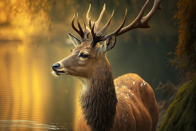 Portrait of deer in a natural environment generative ai illustration