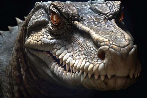 Portrait of a dinosaur on a black background closeup