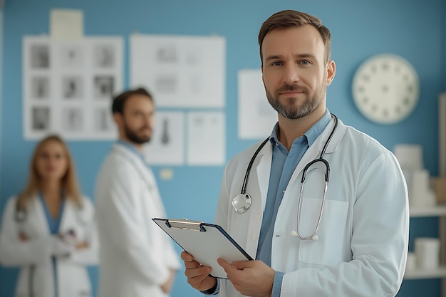 Photo portrait of a doctor professional and confident medical specialist on blue background