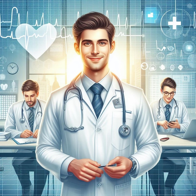 Portrait doctor with face mask illustration