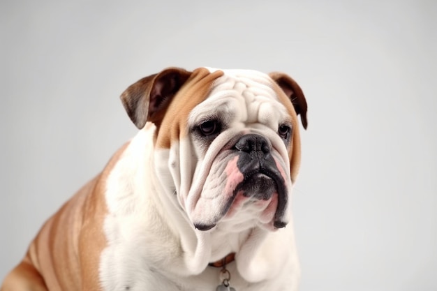 Portrait of dog bulldog posing isolated over white studio background concept of pets fun looks sleepy