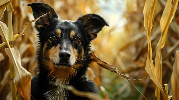 Portrait of dog in the cornfield