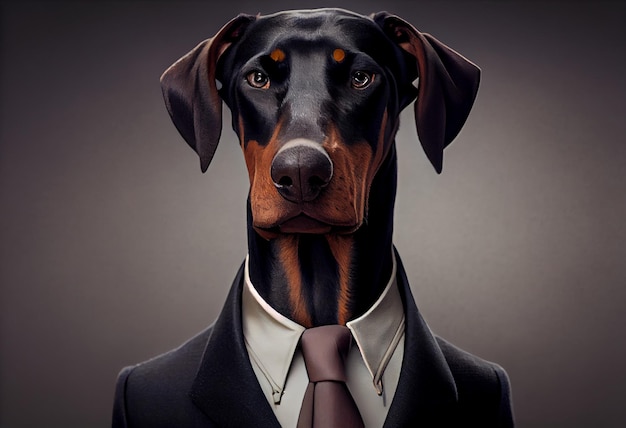 Portrait of a dog Dobermann dressed in a formal business suit Generate Ai