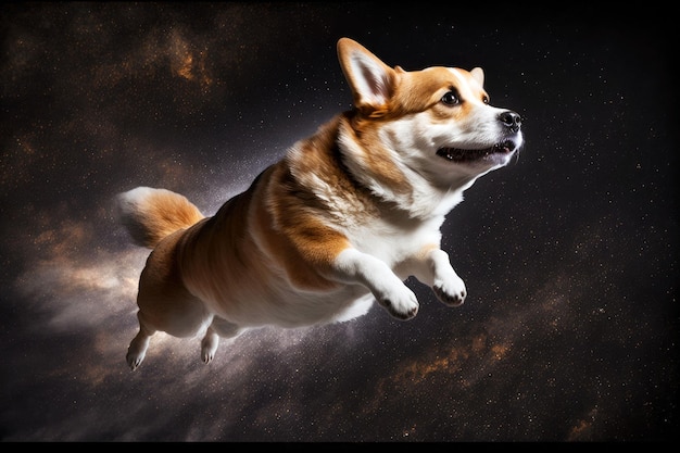 Portrait of dog flying in space generative ai illustration