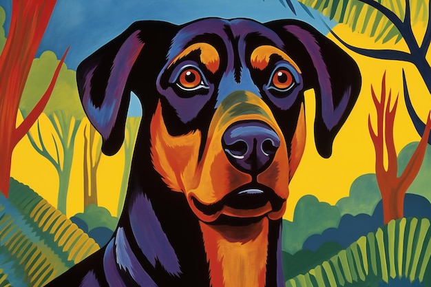 Portrait of a dog in the forest Illustration for your design