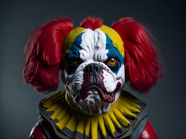 Portrait of a dog in the form of a clown generated by AI