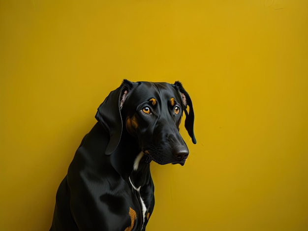 A Portrait of a dog hiding behind yellow wallpaper ai generative