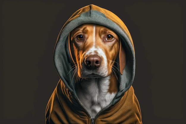 Portrait of dog in sportswear and a hood generative ai illustration