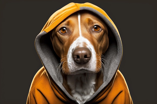 Portrait of dog in sportswear and a hood generative ai