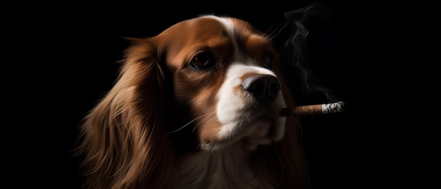 Portrait of a dog with a cigarette Generative AI