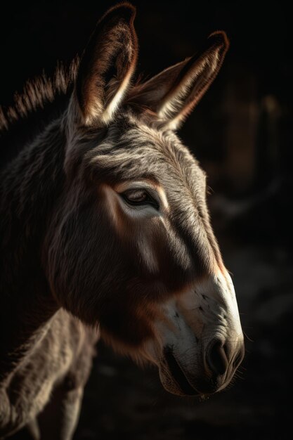 Portrait of Donkey Dramatic and Cinematic Lighting Photography Generative AI