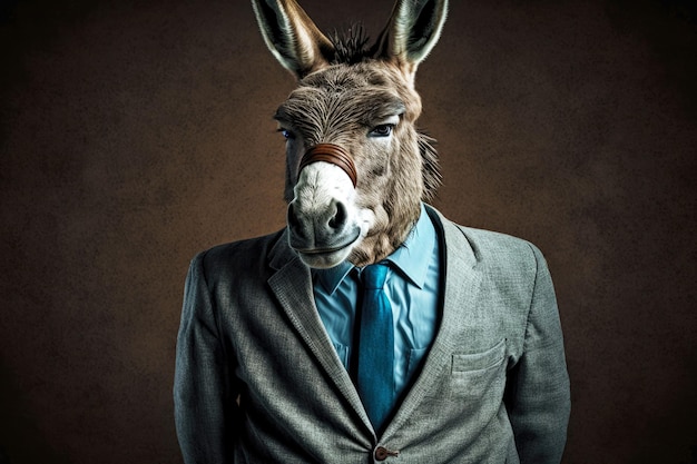 Portrait of donkey in an expensive business suit generative ai illustration